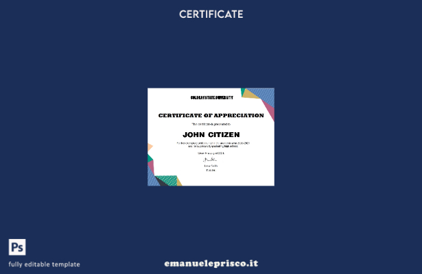 modello di certificato di apprezzamento per la laurea USA in stile verificato in